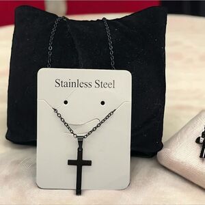 Black Stainless Steel Christian Cross Necklace Prayer Pendant Religious Jewelry
